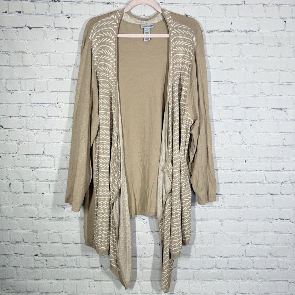 Catherines Tan Boho Open Front Cardigan Sweater Women Plus 2X Tribal Drape Knit